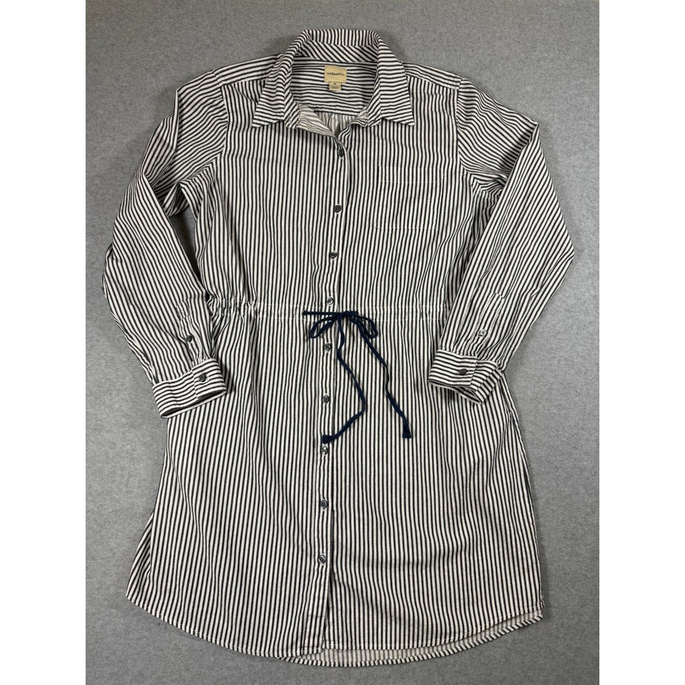 G.H. Bass & CO Womens  XL Stripe Long Sleeve Belted T-Shirt Dress 100% Cotton